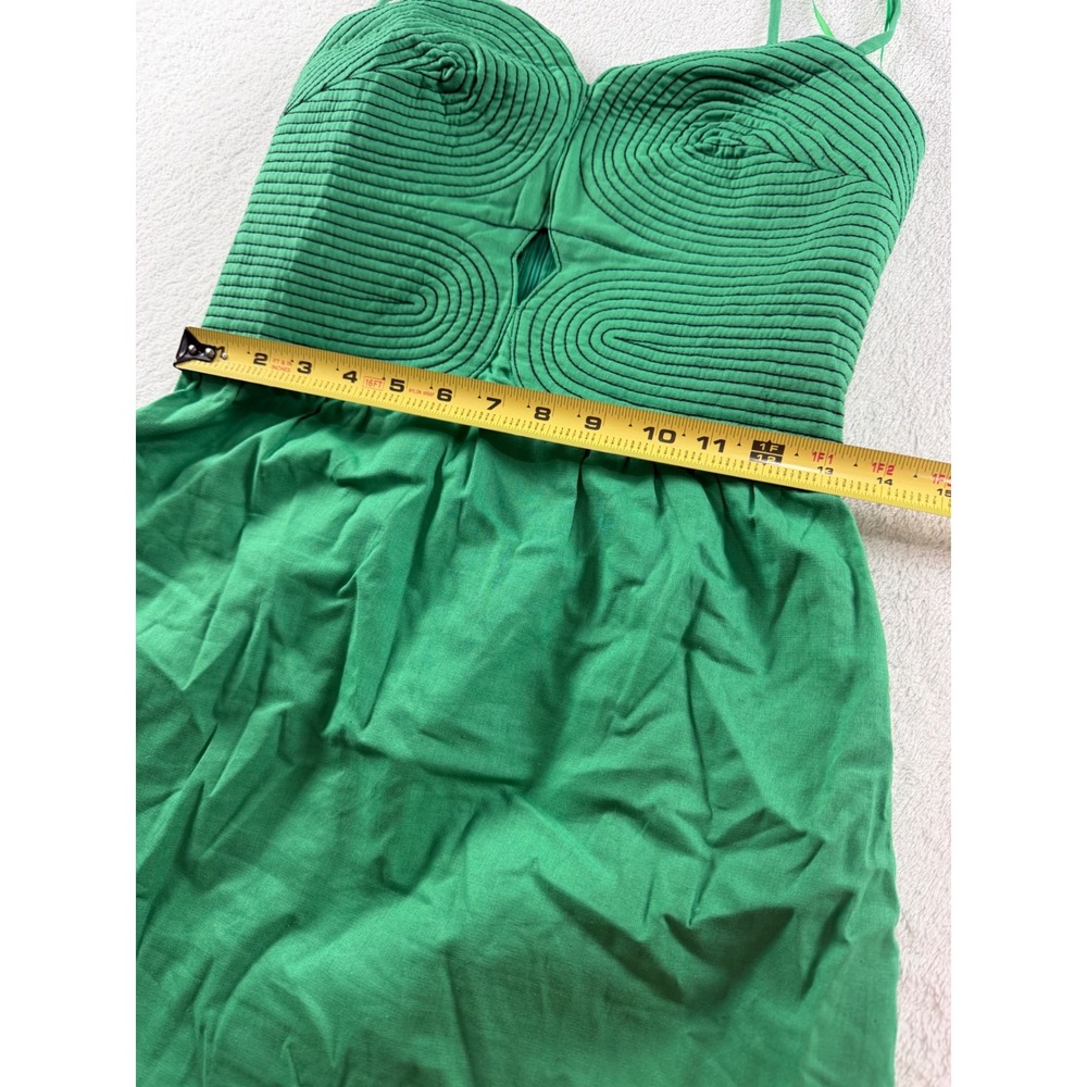 Strut & Bolt Green Cotton Linen Mini Dress Small Corded Bodice Cutout D-10460-H - Picture 7 of 10
